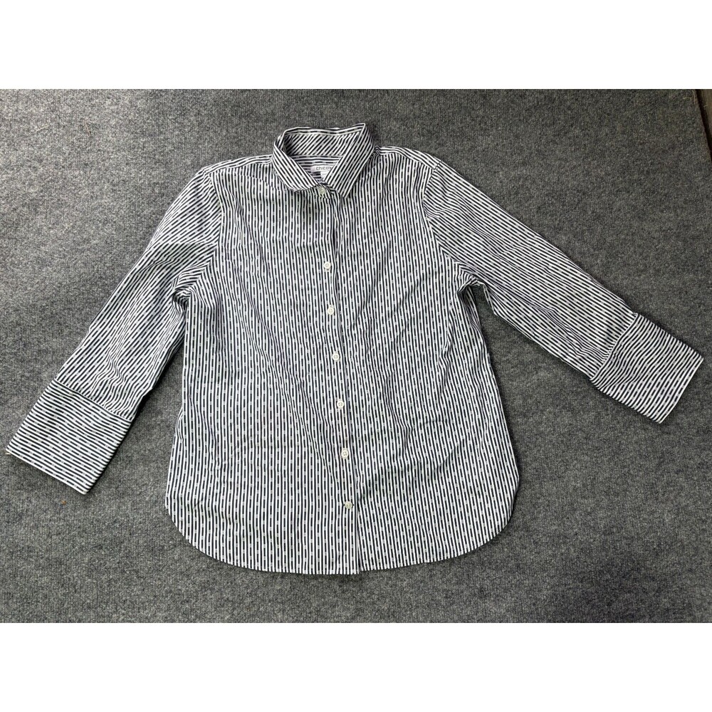 Chicos Top Womens Chico Size 1 US 8 Button Up Blue White Striped Polkadots Shirt